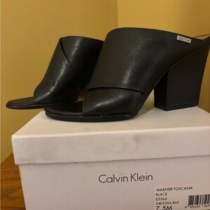 Calvin Klein Black Leather Mules